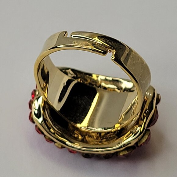 Red Rhinestone Adjustable Ring Rectangular Shape Adjustable Ring, Crystal Ring - Picture 6 of 13